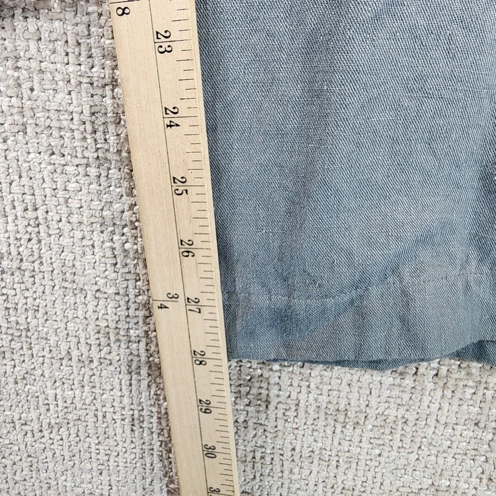 Far Afield UK 100% Heavy Linen Pants Mens Size 3/L Green Blue Pleated Zip 35x28